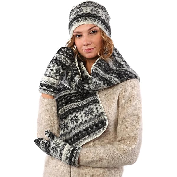 Wool Set of Hat, Mittens and Scarf for Women 100% Icelandic 