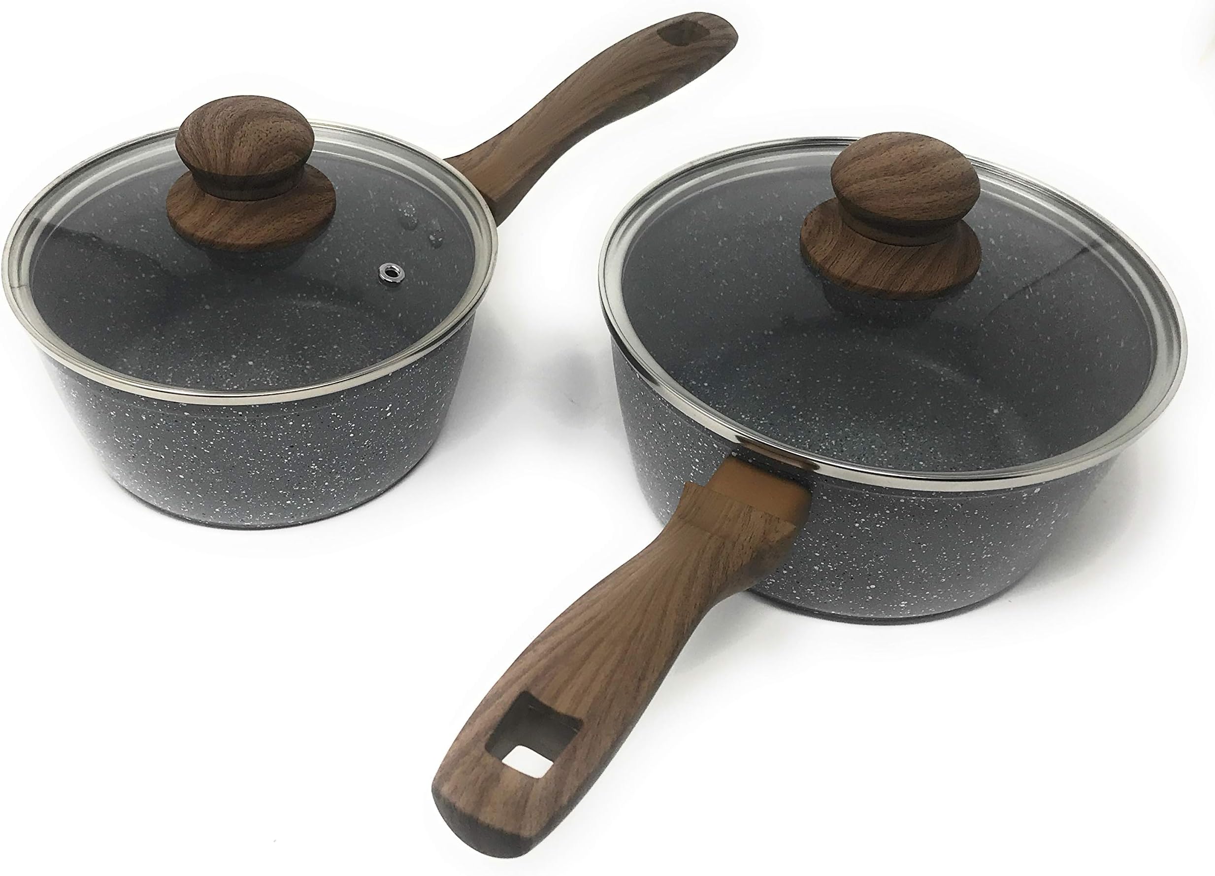 Non Stick Saucepan Set by OLINDA 2 Piece 1qt and 2 qt INDUCTION BASE Forged Body Soft Touch Handles STONE NON STICK COATING