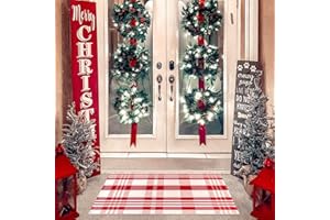 Fallovea Christmas Rugs Red and White Plaid, 28 x 43 Inches Area Rug Outdoor Indoor Front Porch Doormat Cotton Hand-Woven Layered Door Mats for Entryway Patio Entryway Laundry Bedroom Living Room