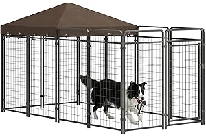 PawHut Dog Kennel Outdoor with Waterproof Canopy, Dog Run with Galvanized Chain Link, Secure Lock, for Backyard and Patio, La