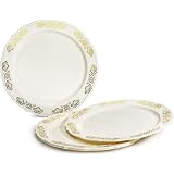 40 Pack Heavyweight Disposable Charger Plates - 12" White & Gold Rim Plastic Plates For Weddings & Parties