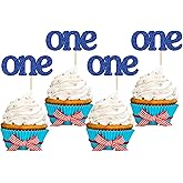 24Pcs First Birthday Cupcake Toppers Glitter Crown One Cupcake Picks Baby Shower 1st Birthday Cake Decorations Party Supplies Deep Blue