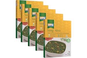 Ashoka Meals 1932, Vegan Spinach & Potato, All-Natural, Heat & Serve Microwaveable Indian Food, Saag Aloo, Kosher Certified, Great for Outdoors, Gluten-Free & with No Preservatives, Pack of 10