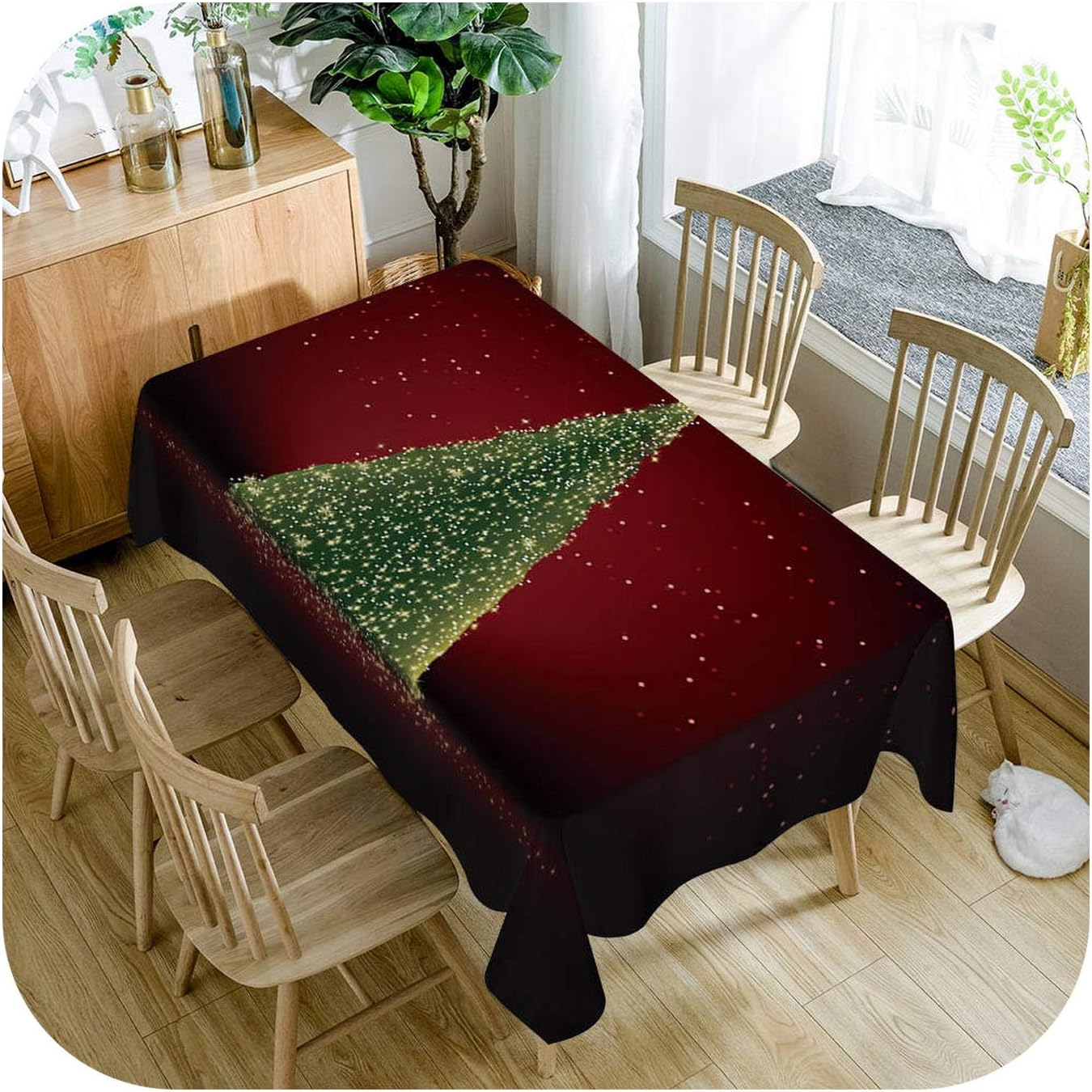 KASHINO Red Christmas 3d Tablecloth Golden Elk Animal Pattern Washable