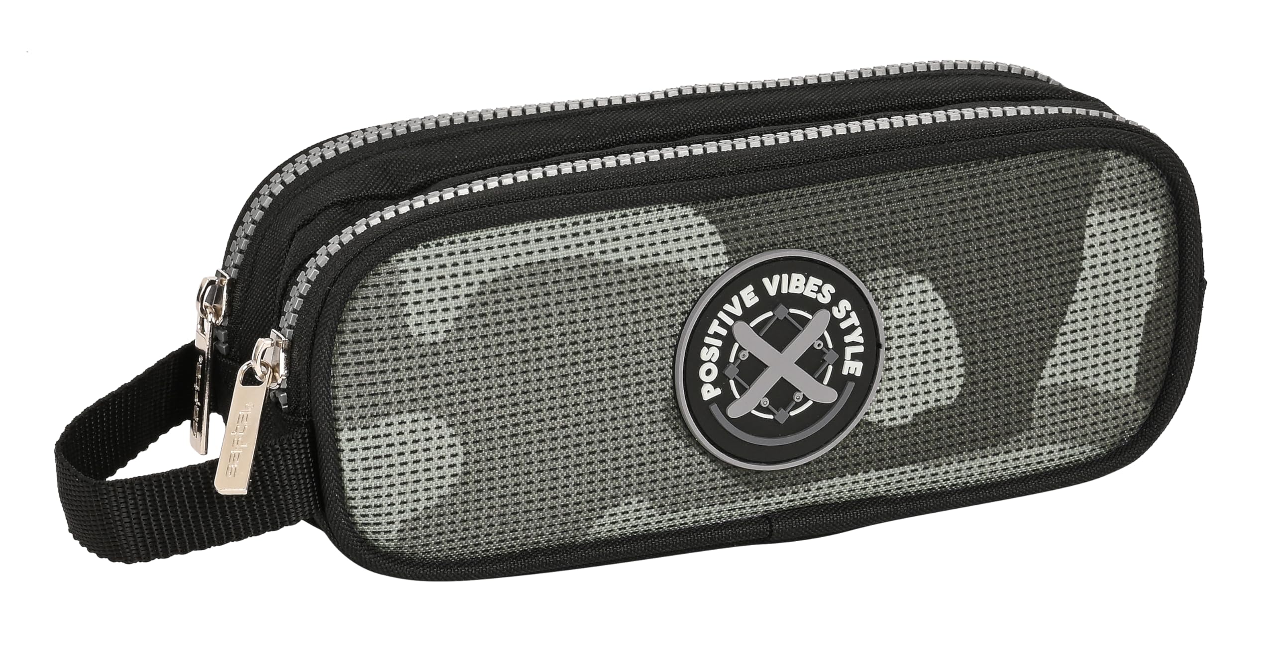 Safta - Double Pencil case, Children's Pencil case, Ideal for School Children, Comfortable and Versatile, Quality and Resistance, 21 x 6 x 8 cm, Black, Black/White, Estándar, Casual