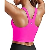 PINSPARK Women Sports Bra High Neck Racerback Workout Crop Tank Top Longline Padded Yoga Tops with Built in Pads