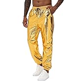 NewL Mens Gold Metallic Shiny Rave Night Club Pants Comfort Sweatpants Disco Dance Party Elastic Trousers
