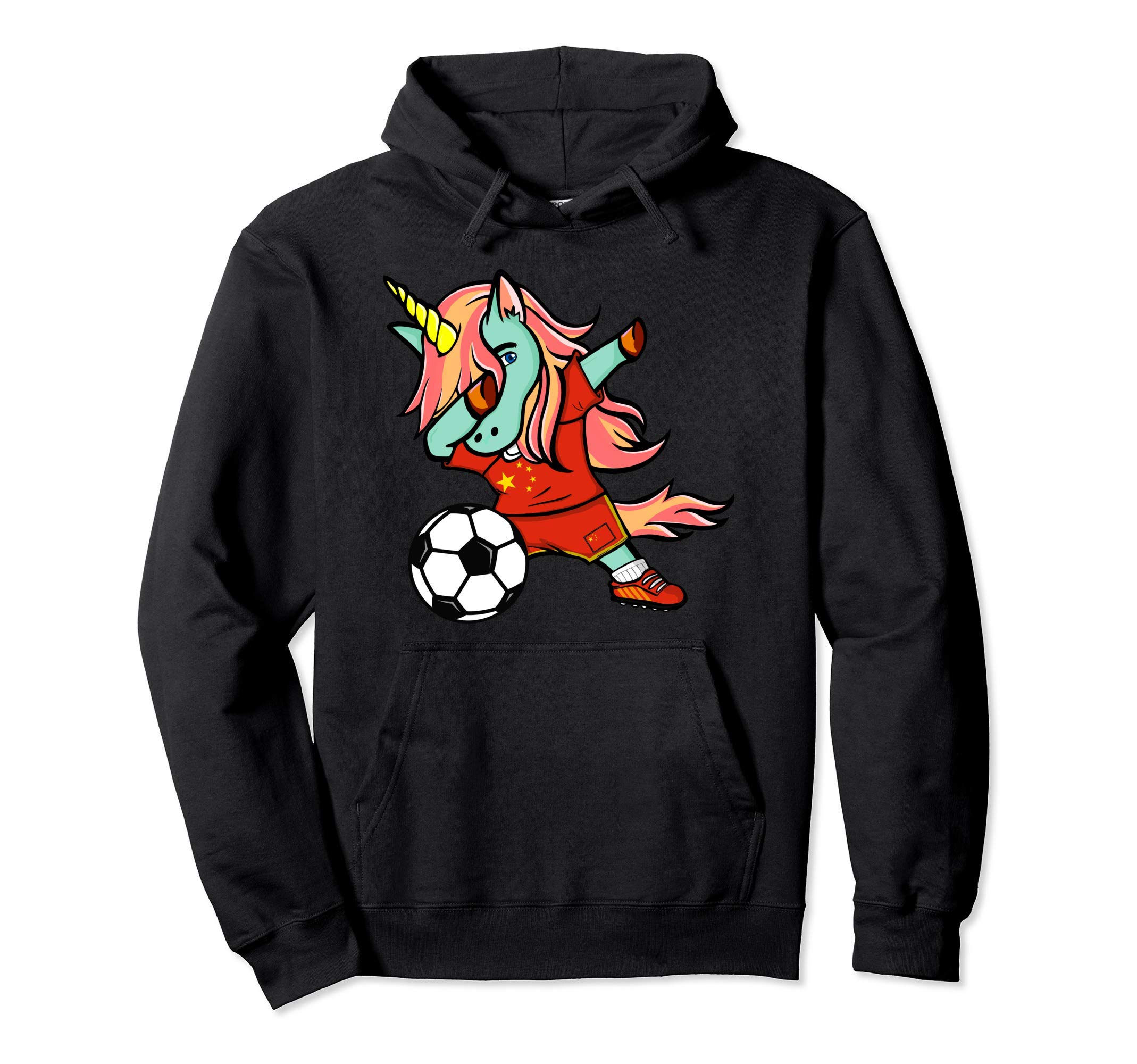 Funny Dabbing Unicorn China Football - Chinese Flag Soccer Pullover Hoodie