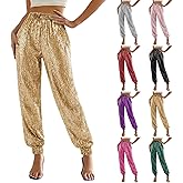 Sequin Joggers for Women Elastic High Waisted Sparkly Pants Holiday Party Glitter Trousers Disco Dance Clothes 2025