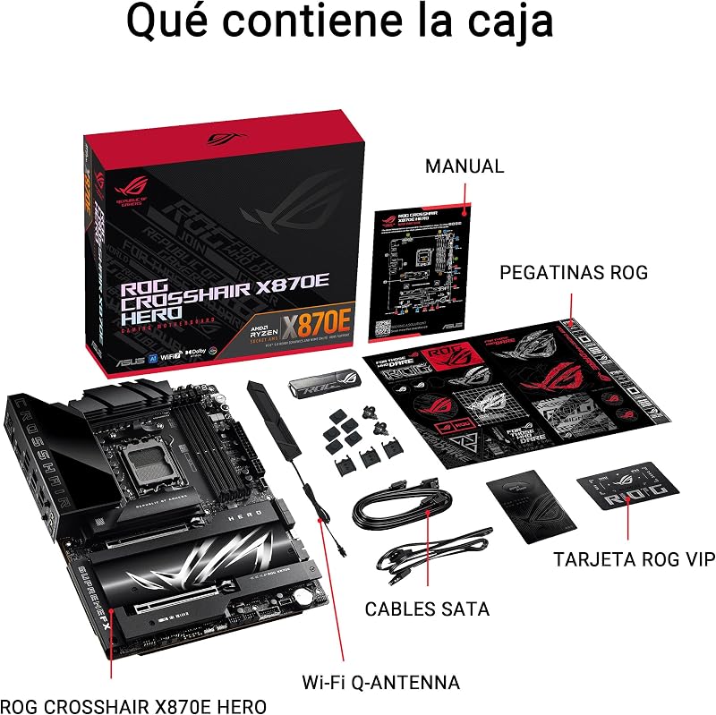 ROG Crosshair X870E Hero - Placa Base AMD ATX, 18+2+2 etapas de Potencia, DDR5, PCIe 5.0 Compatible con GPU de última generación, Cinco M.2, Wi-Fi 7, USB4, AI Overclocking
