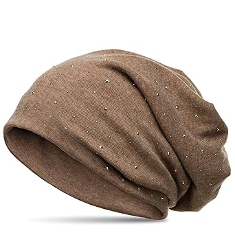 CASPAR MU137 Beanie Mütze mit Strass und warmem Flanell Stoff
