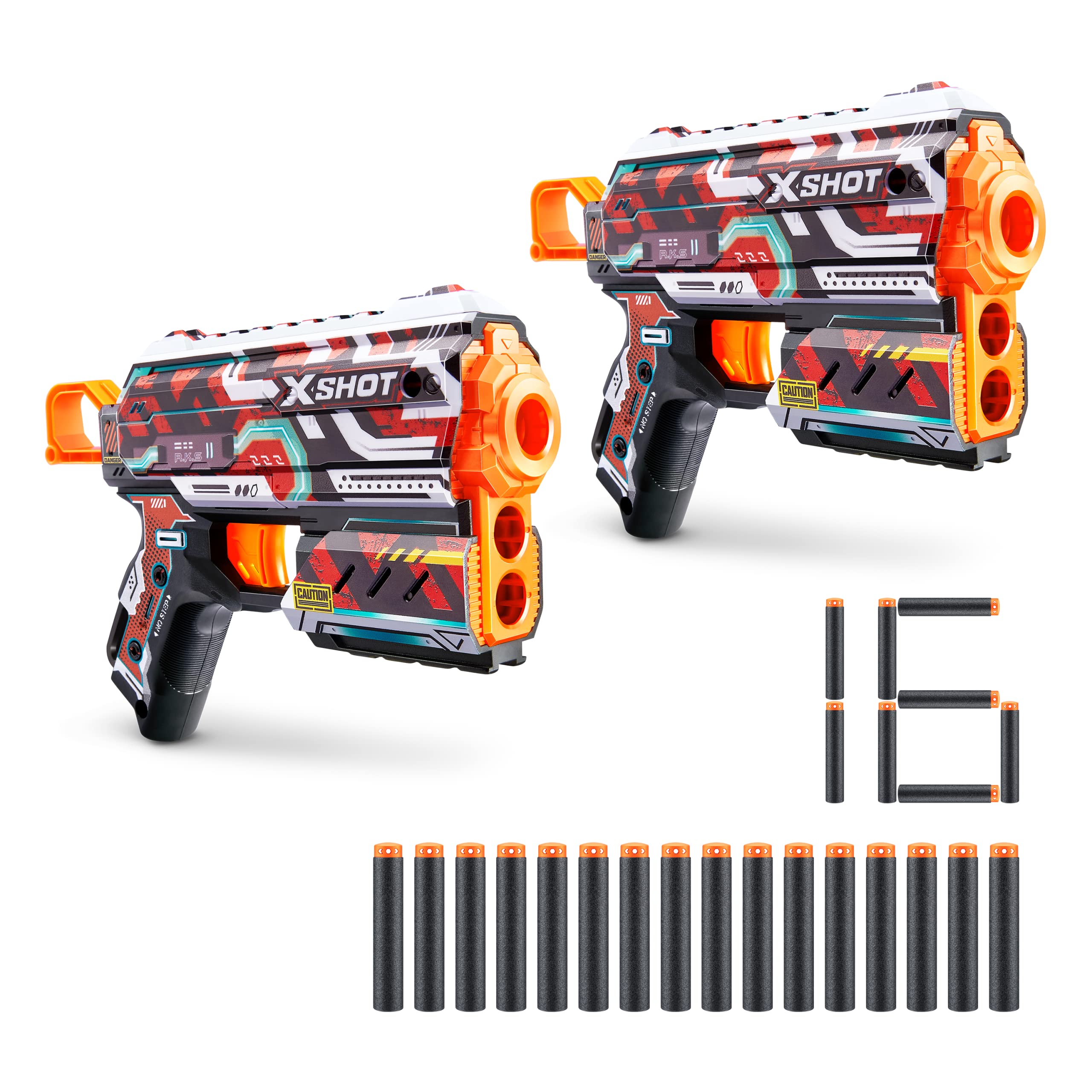 XSHOT Skins Flux Blaster with 16 Darts - Reckoning Skin (2 Pack) by ZURU, Easy Reload, Air Pocket Dart Technology, Toy Foam Blaster for Kids, Teens and Adults