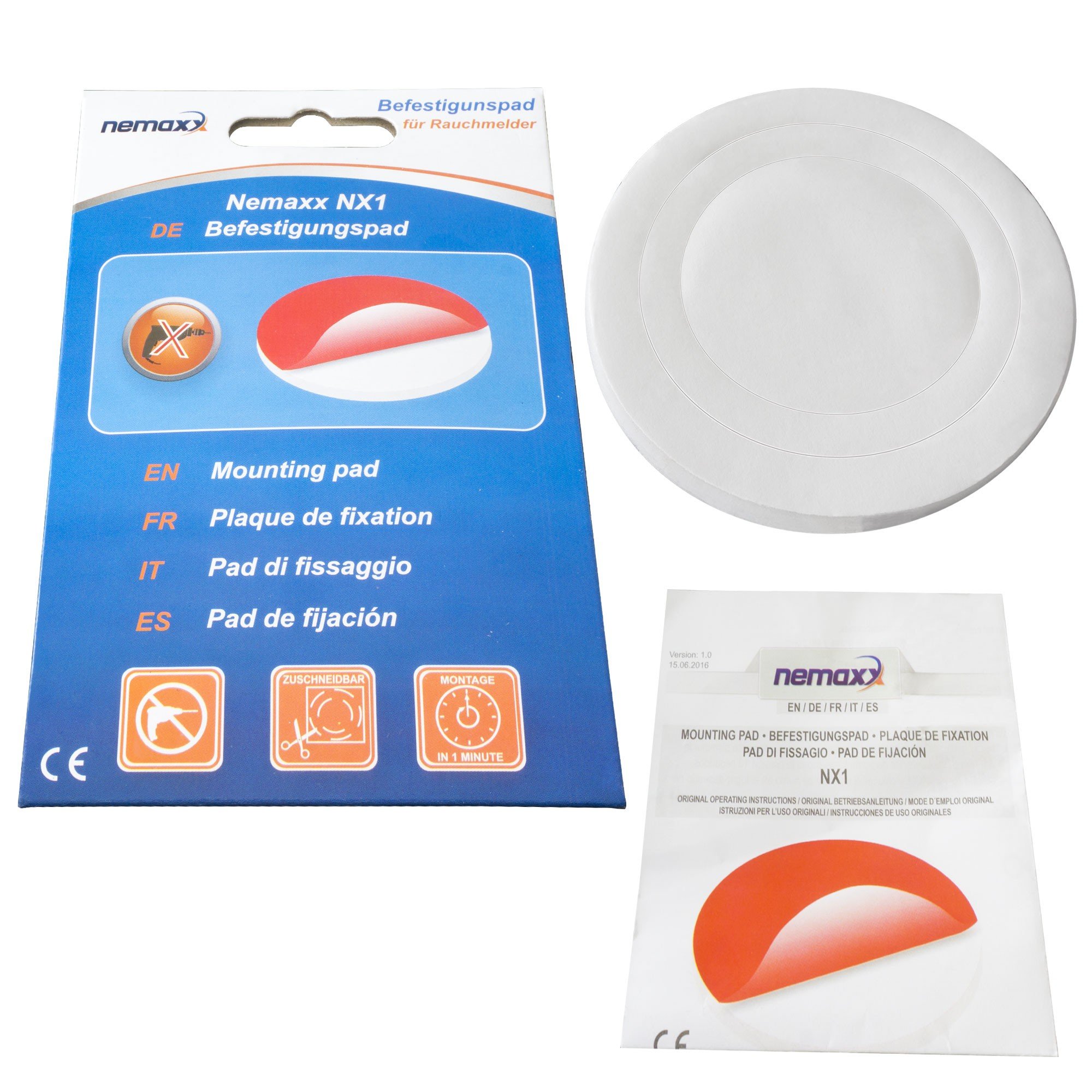 1x Nemaxx NX1 Quickfix Fixing pads - powerful adhesive pad for easy and reliable installation of smoke detectors