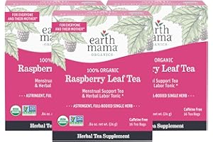 Earth Mama Organic Raspberry Leaf Tea Bags | Labor Tonic & Menstrual Support Herbal Tea, Red Raspberry Leaf Tea for Pregnancy & Postpartum Care Recovery, Caffeine Free Tea, Non GMO, (16 Teabags, 3-Pk)