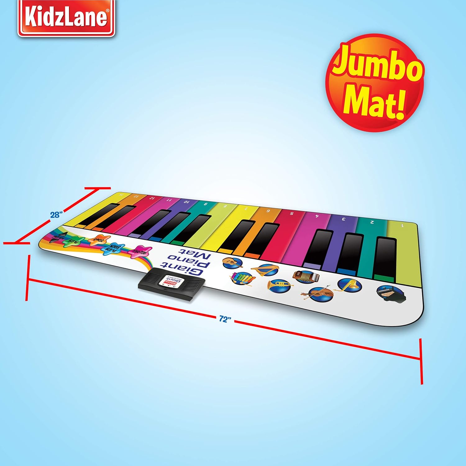 Kidzlane Floor Piano Mat for Kids and Toddlers - Giant 6 feet Piano Mat, 24 Keys – 10 Song Cards, Built in Songs, Record & Playback, 8 Instrument Sounds – Age 3+: Toys & Games