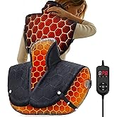 Heating Pad for Neck and Shoulders and Back, 30s Fast Heating Pads for Pain Relief,160℉ Ergonomic Heated Wrap with 8 Temp & 16 Auto-Off Timers, Gifts for Women Men (Dark Black)