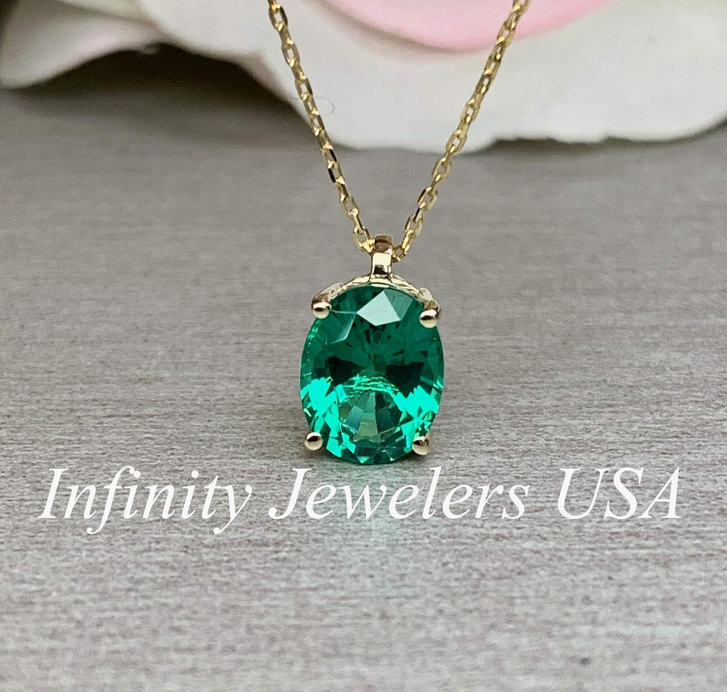 Amazon.com: Oval Green Emerald Necklace/Pendant / 18" Cable Chain / 14k