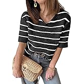 Saodimallsu Women's V Neck Short Sleeve Knit Sweater Top
