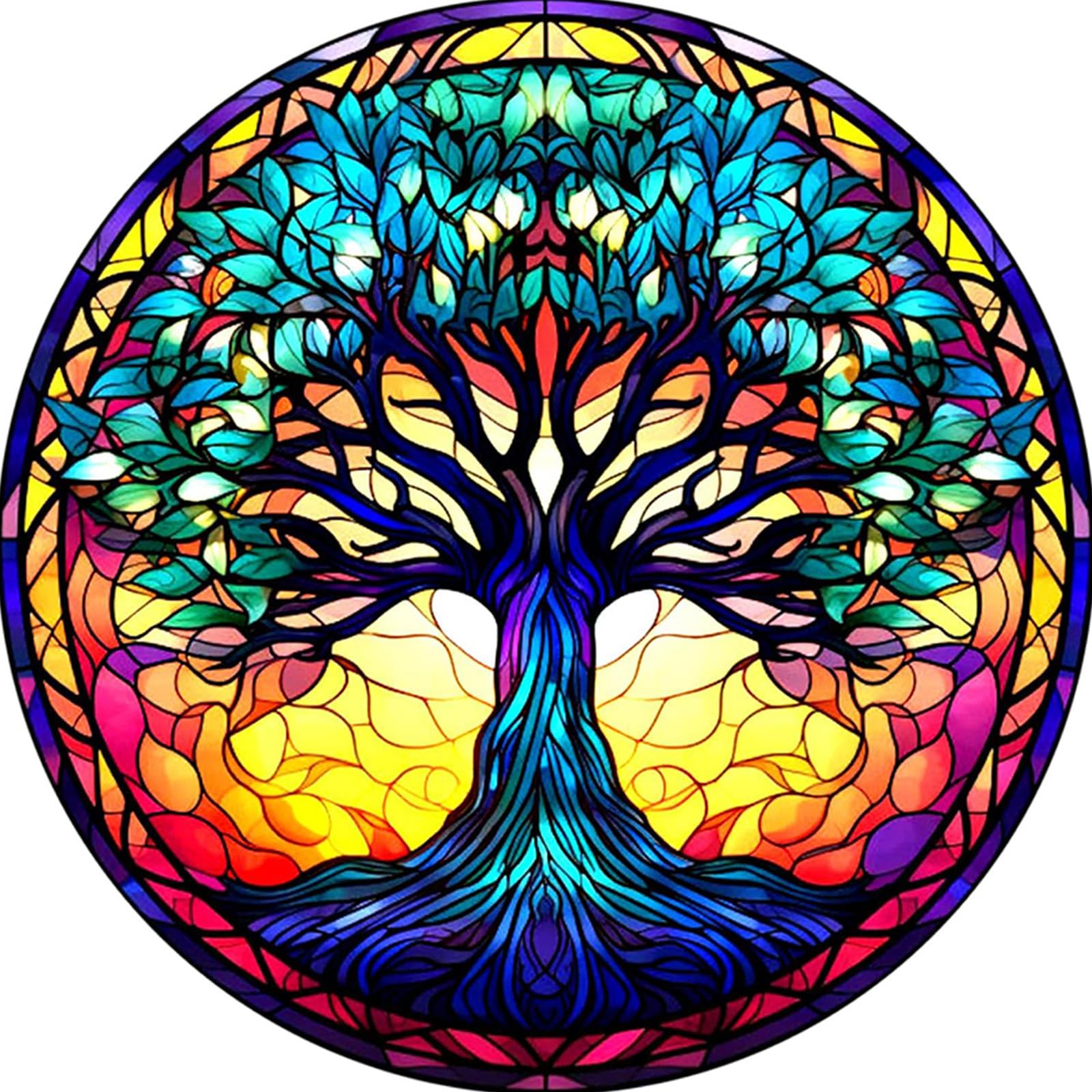 MEIYUDA Stained Glass Diamond Painting Art Kit Adults Tree of Life, 5D DIY Diamond Painting Full Kit for Adult Kids Crystal Art, Diamond Painting Art Craft Kits for Home Decor 30x30cm