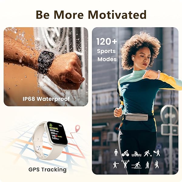 SMART WATCH FOR MEN WOMEN, BLUETOOTH CALL, 120+SPORTS MODES FITNESS TRACKER, SLEEP TRACKING, STEP & CALORIE COUNTER, IP68 WATER RESISTANT SMARTWATCHS FOR ANDROID IPHONE, LIGHTWEIGHT CASUAL BEIGE