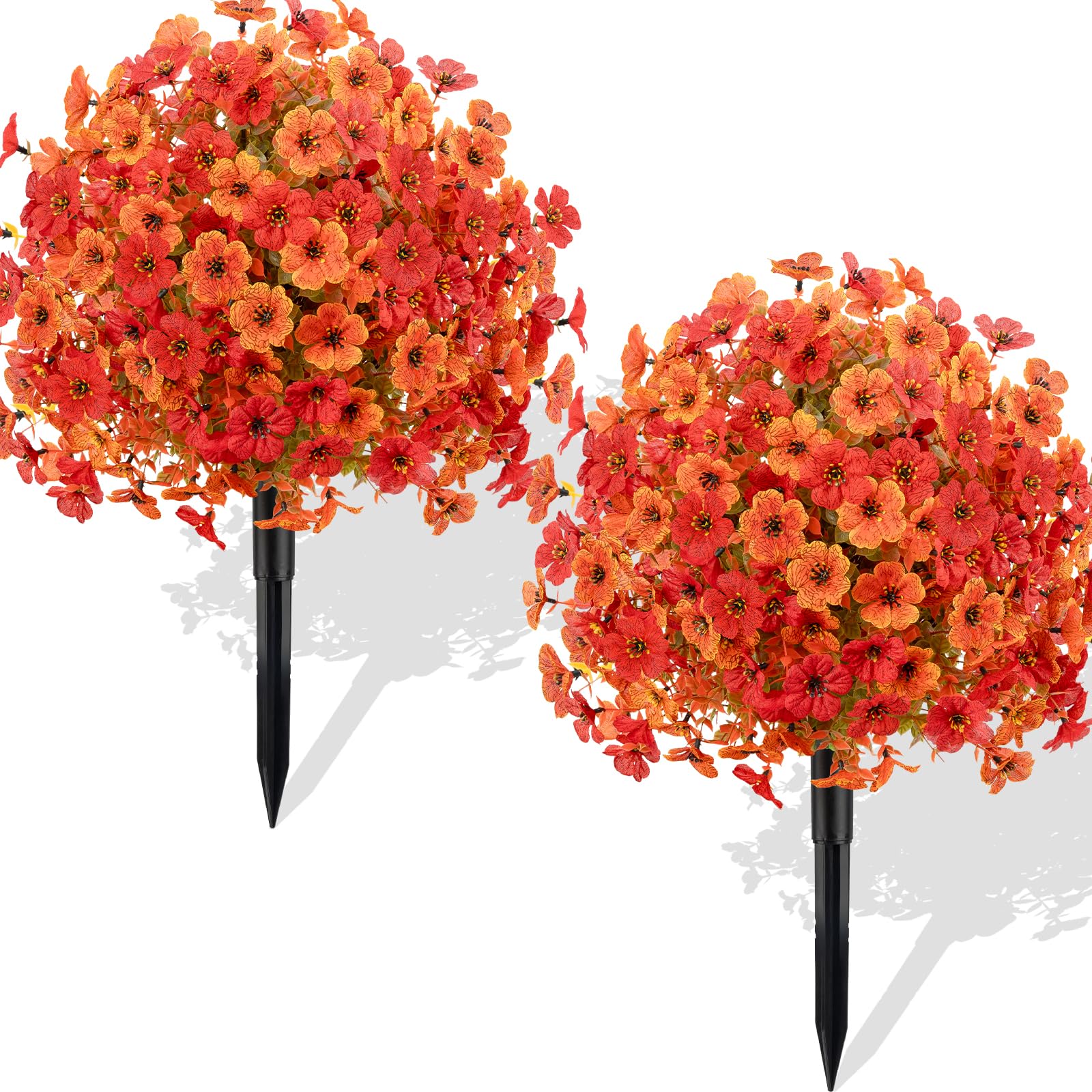Photo 1 of 2 Pack Artificial Boxwood Topiary Ball Trees with Fall Mums Flowers 23" UV Resistant Fake Greenery Shrubs with Spikes for Outdoors Faux Bushes Plants for Front Porch Garden Patio Thanksgiving Decor