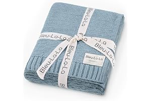 Bleu La La Organic Cotton Heritage Knit Receiving Blanket for Boys - 100% Luxury Soft Organic Cotton - Warm Cozy Swaddle Cuddle Blanket for Newborns Infants & Toddlers (0-2Yrs - Sky Blue)