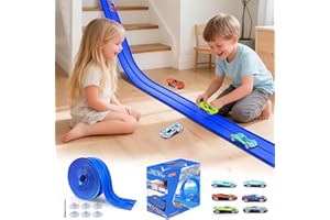 FALDAA 15ft Flexible Race Track for Kids with 6 Cars & 6 Suction Cups, Race Car Ramp Toy Compatible with Hot Wheels and 1/64 