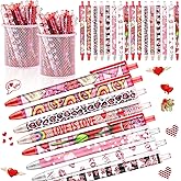 Leinuosen 72 Pcs Valentines Day Pens Bulk Valentine's Day Heart Ballpoint Pens Retractable Black Ink for Study Prizes Exchange Gift Office Supplies Party Favors Game Prizes
