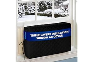 BLUESTARS UPGRADED Window Air Conditioner Cover Indoor - NEW Version with Velcro Sides - Inside AC Cover for Winter - Polyester Fiber Fill Layers Insulation - 21" x 15" x 3.5" - Black