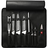 KATISUN Knife Set Roll Bag, 8 Pieces German High Carbon Stainless Steel Chef Knives with Hollow Handle, Portable Knife Roll Storage Bag, Blade Guards, Kitchen Shears for Outdoor Camping Travel