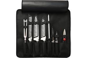KATISUN Chef Knife Set with Bag, 9 Pieces German Stainless Steel Chef Knives with Portable Knife Roll Storage Bag, Blade Guar