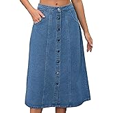 CIMUK Women's Denim Skirt Button Down Front High Waisted Pockets A Line Midi Jean Skirts