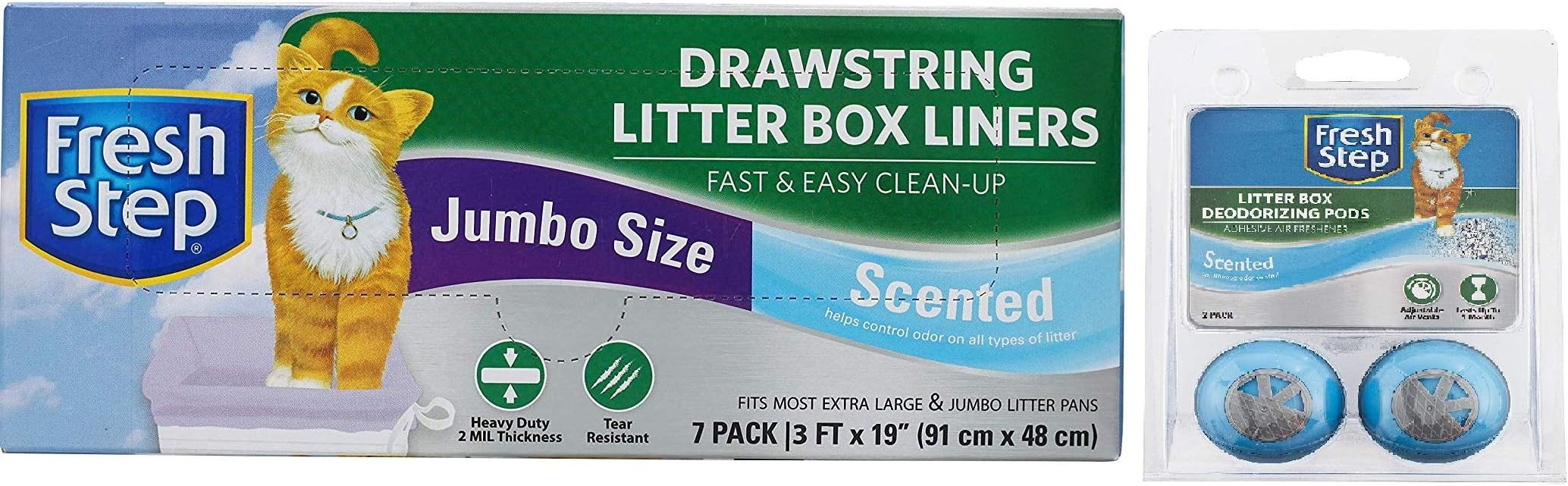 Fresh Step Drawstring Cat Litter Box Liners, Scented, Jumbo Size, 36" x 19" - 7 Count | Kitty Litter Bags