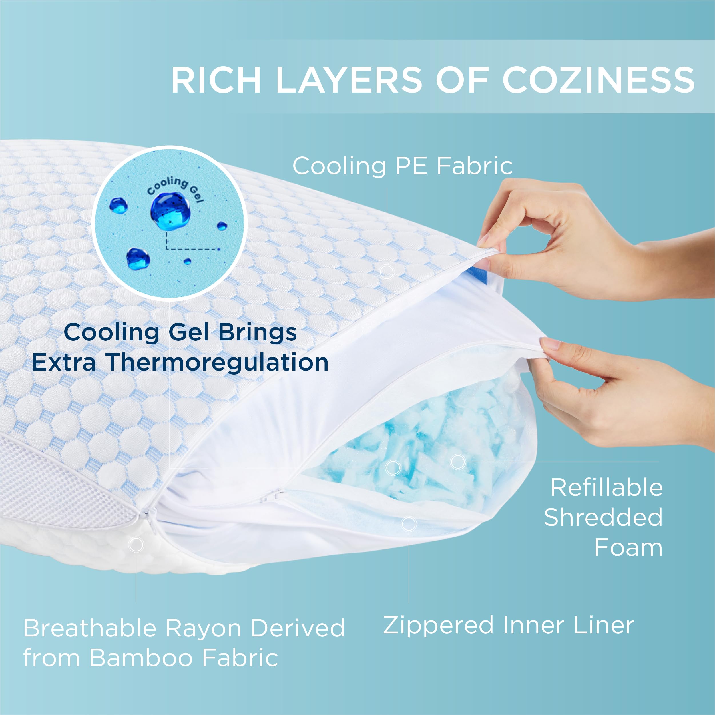 Bedsure Shredded Memory Foam Pillow Firm Side Sleeper Pillows, Premium Rayon Derived from