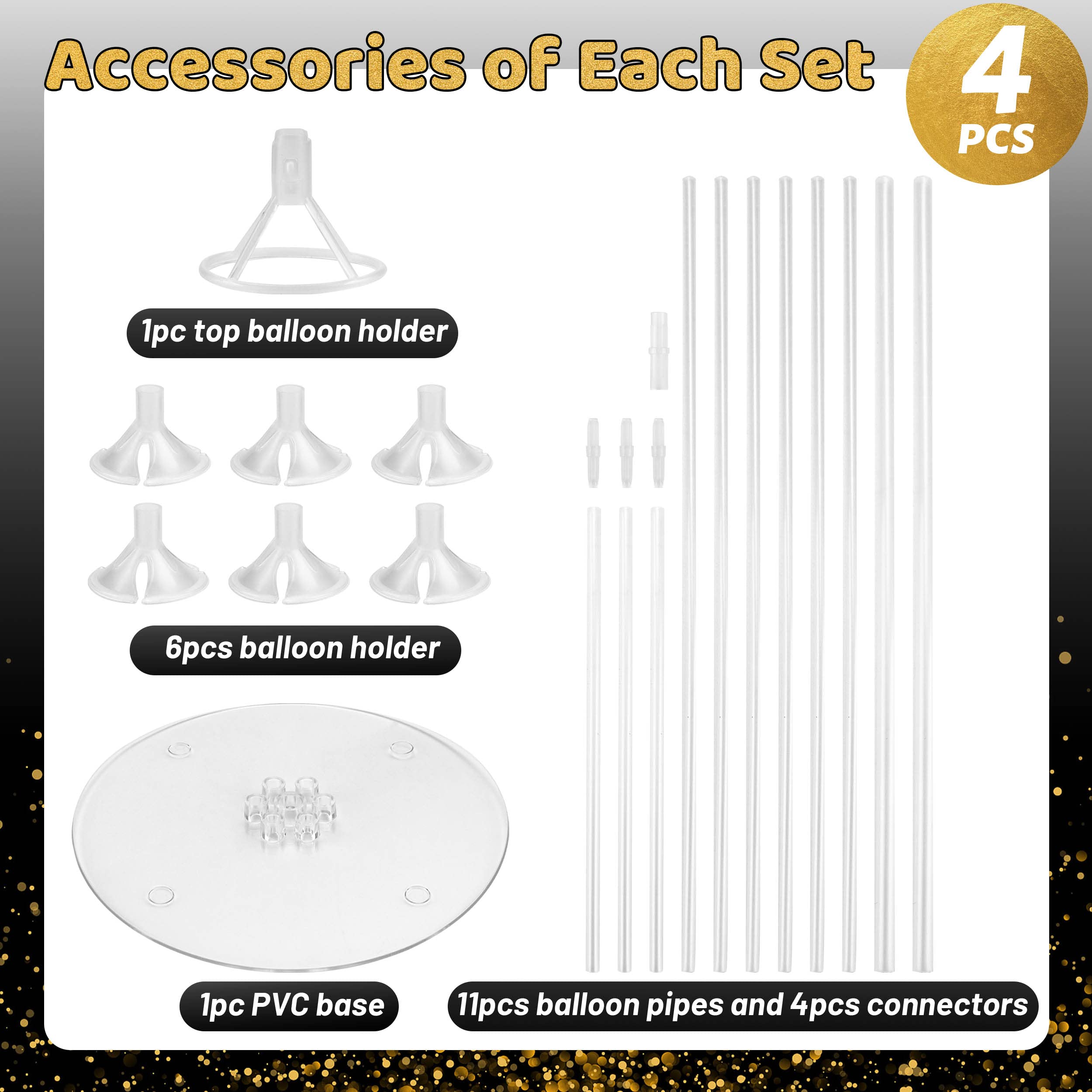 JOYYPOP 4 Sets Balloon Stand Kit For Table, Balloon Sticks with Base Birthday Graduation Party Decorations Wedding