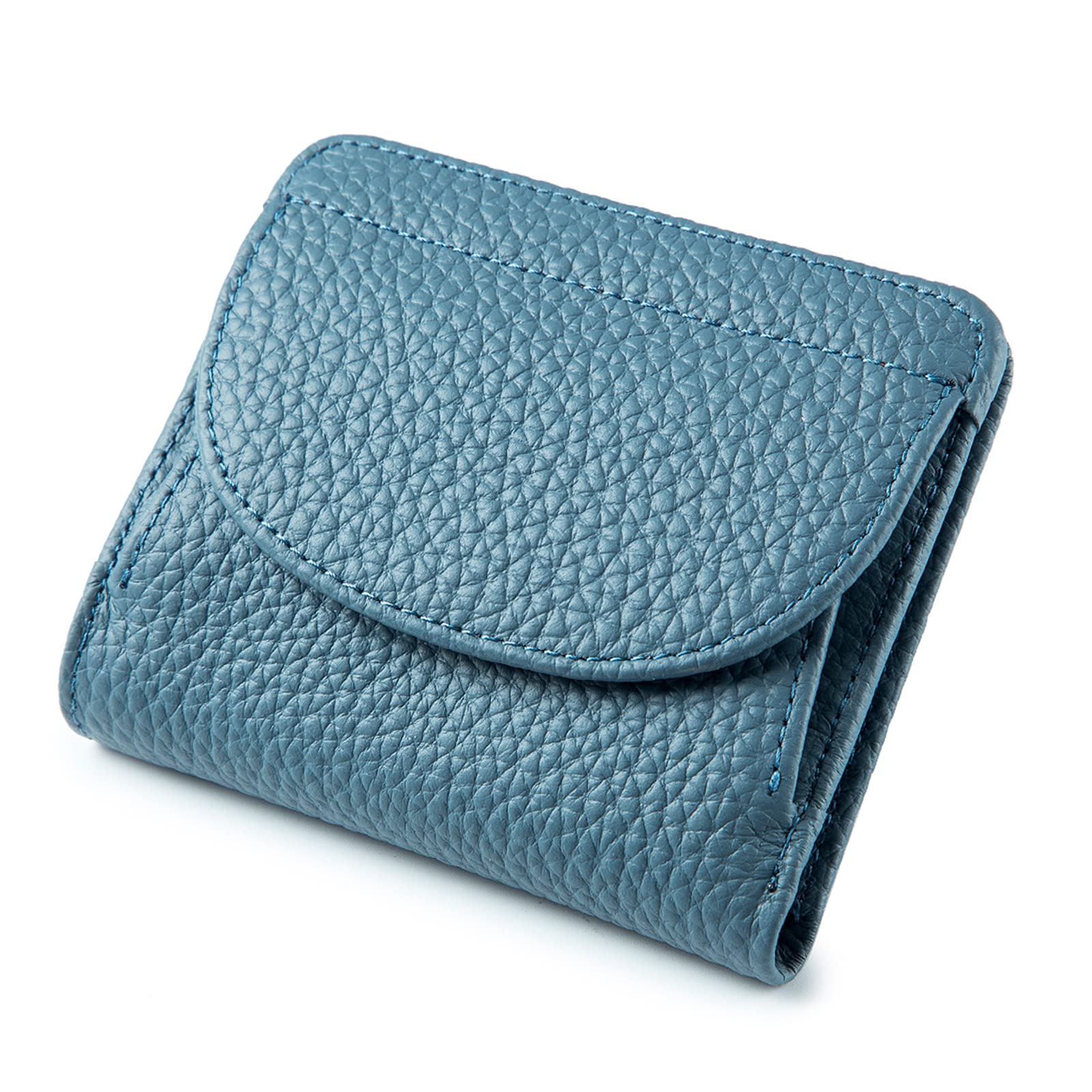 Coopay Small Compact Leather Purse, Ladies Coin Purse Wallet with RFID Protection and Coin Tray, Blue