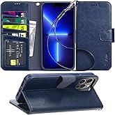 Arae Compatible with iPhone 13 Pro Max Case Wallet Flip Cover with Card Holder and Wrist Strap for iPhone 13 Pro Max 6.7 inch-Blue