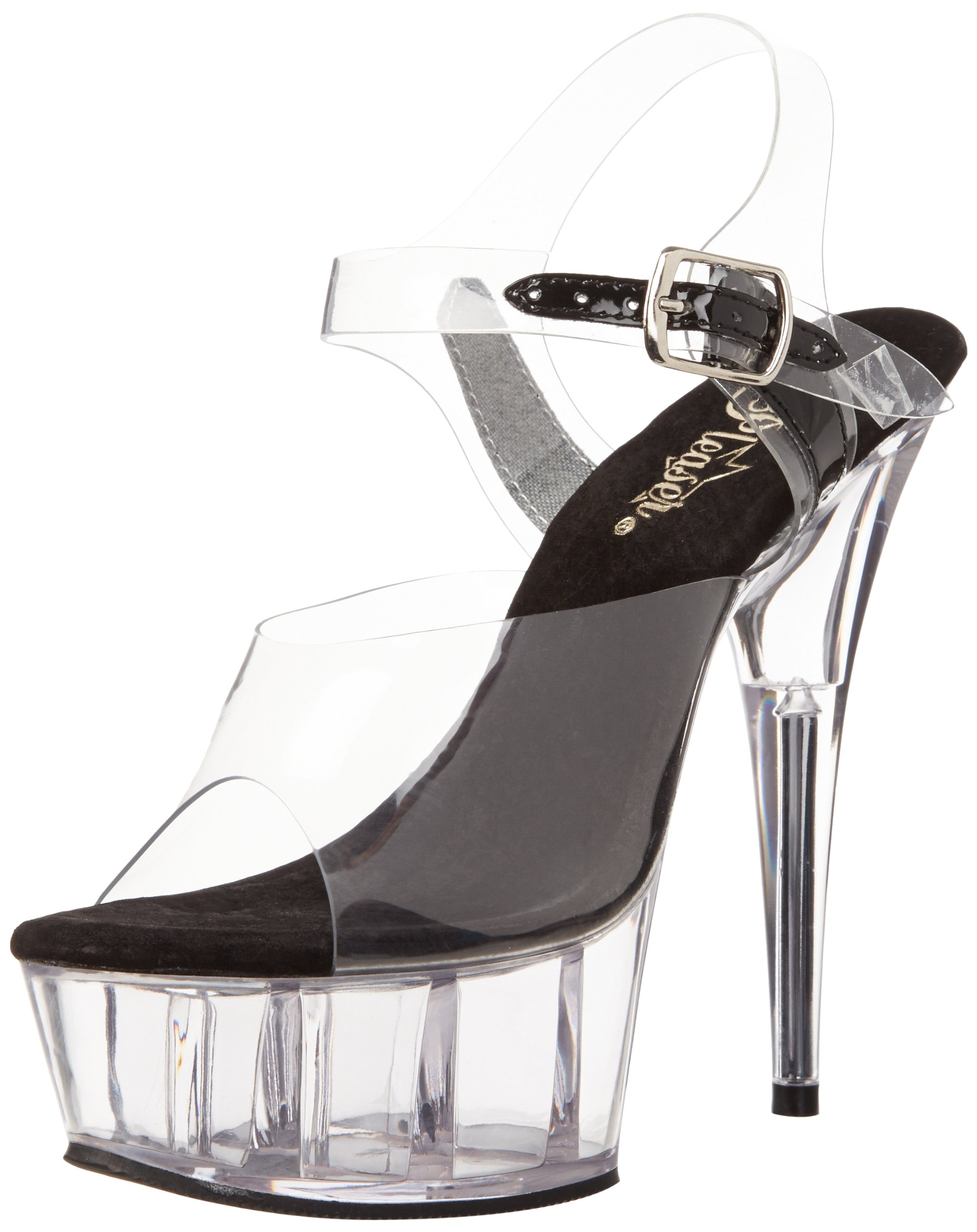 Pleaser Delight-608, Women?s Platform Sandals, Transparent (Clr-Blk/Clr), 7 UK (40 EU)