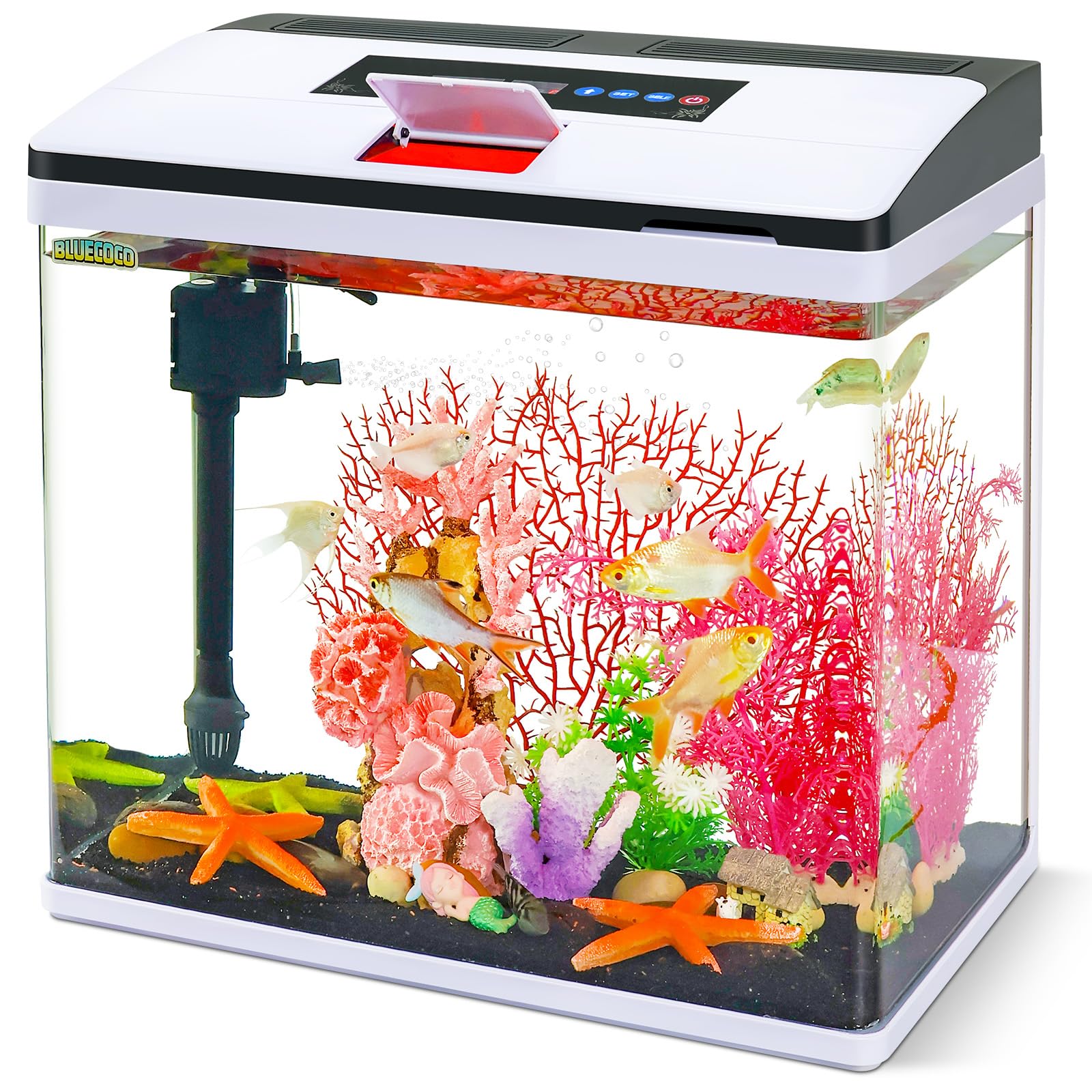 Photo 1 of ***STOCK PHOTO FOR REFERENCE ONLY***Bluecoco 12 Gallon Fish Tank Starter Kit with Eco-Cycle Filtration, 7-Color LED Light & Air Pump Features 360° Crystal View, Temp/Time Display, Quiet Aquarium Kit for Betta & Freshwater Fish