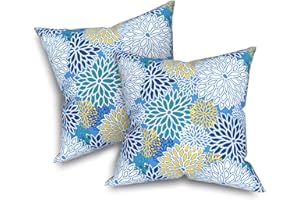 Melody Elephant Outdoor Throw Pillows 16x16 Inch, Water Repellent Patio Pillows with Inners Set of 2, Outdoor Pillows for Patio Furniture Home Garden, Dahlia Blue