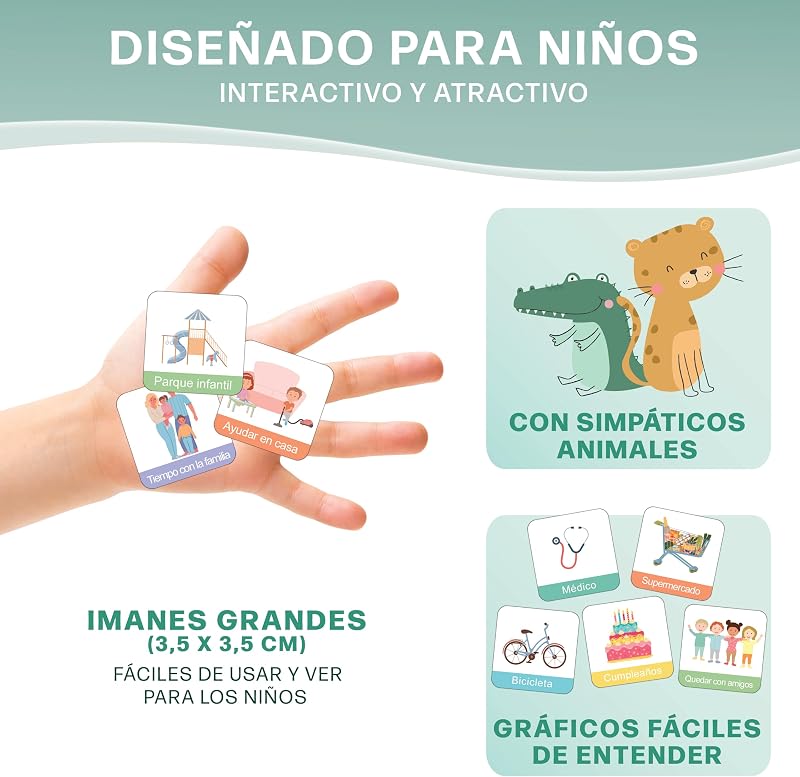 ® Planeador semanal para crianças - Quadro magnético Montessori com um design bonito que inclui 196 ímanes e uma caneta - Jogos educativos a partir dos 3 anos - Calendário infantil — foto 6 de 7