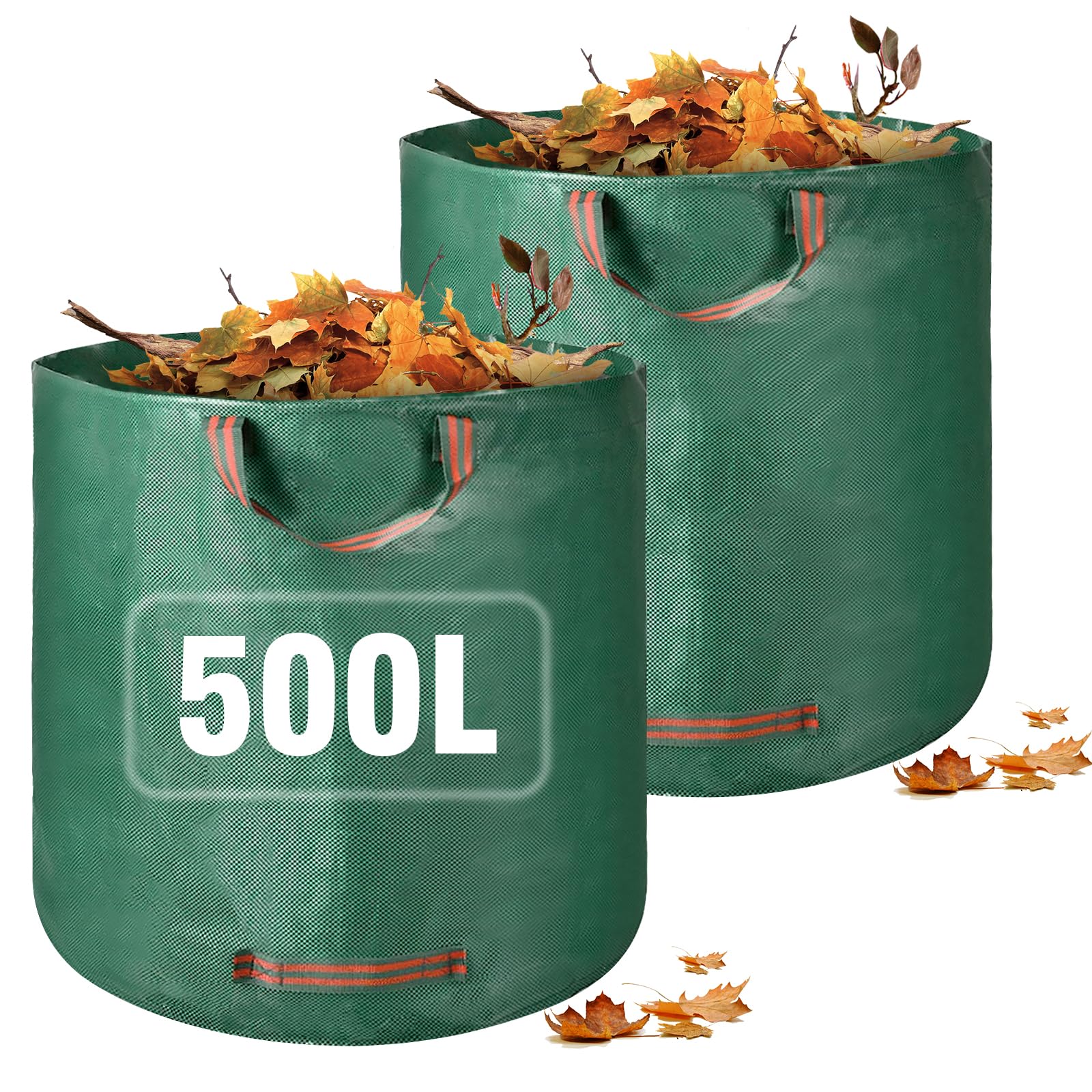 Garden Waste Bags Heavy Duty, 500l Large Garden Sacks with Handles, Reusable Bags Refuse Rubbish Bag for Debris Grass Cuttings Leaf, Green 2 Pack