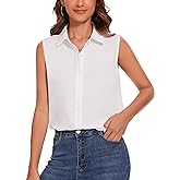 YAMANMAN Womens Sleeveless Button Down Shirt Classic Collared Blouse Basic Tank Tops Work Office Chiffon Tops