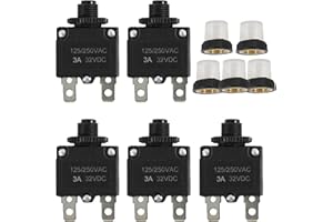 Tiwerlfe 5pcs Push Button Reset 3 Amp Circuit Breakers with Manual Reset 32VDC,AC125-250V with Quick Connect Terminals
