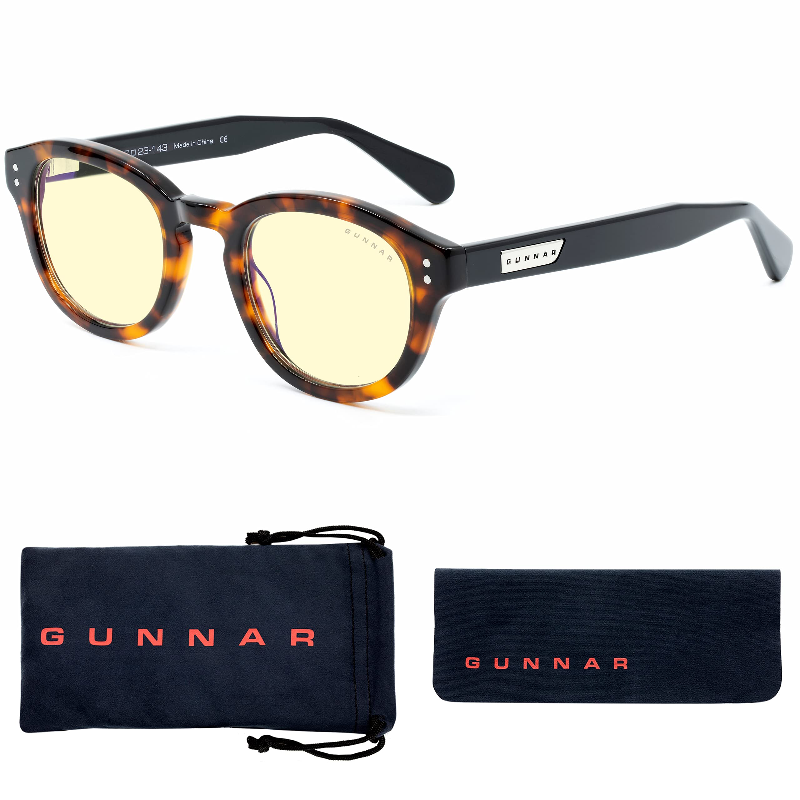 Gunnar Gaming and Computer Eyewear - Emery, Frame Colour: Tortoise/Onyx, Lens Tint: Amber (Blocks 65% Blue Light & 100% UV Light) - Blue Light Blocking Glasses - Reduce eye strain & dryness