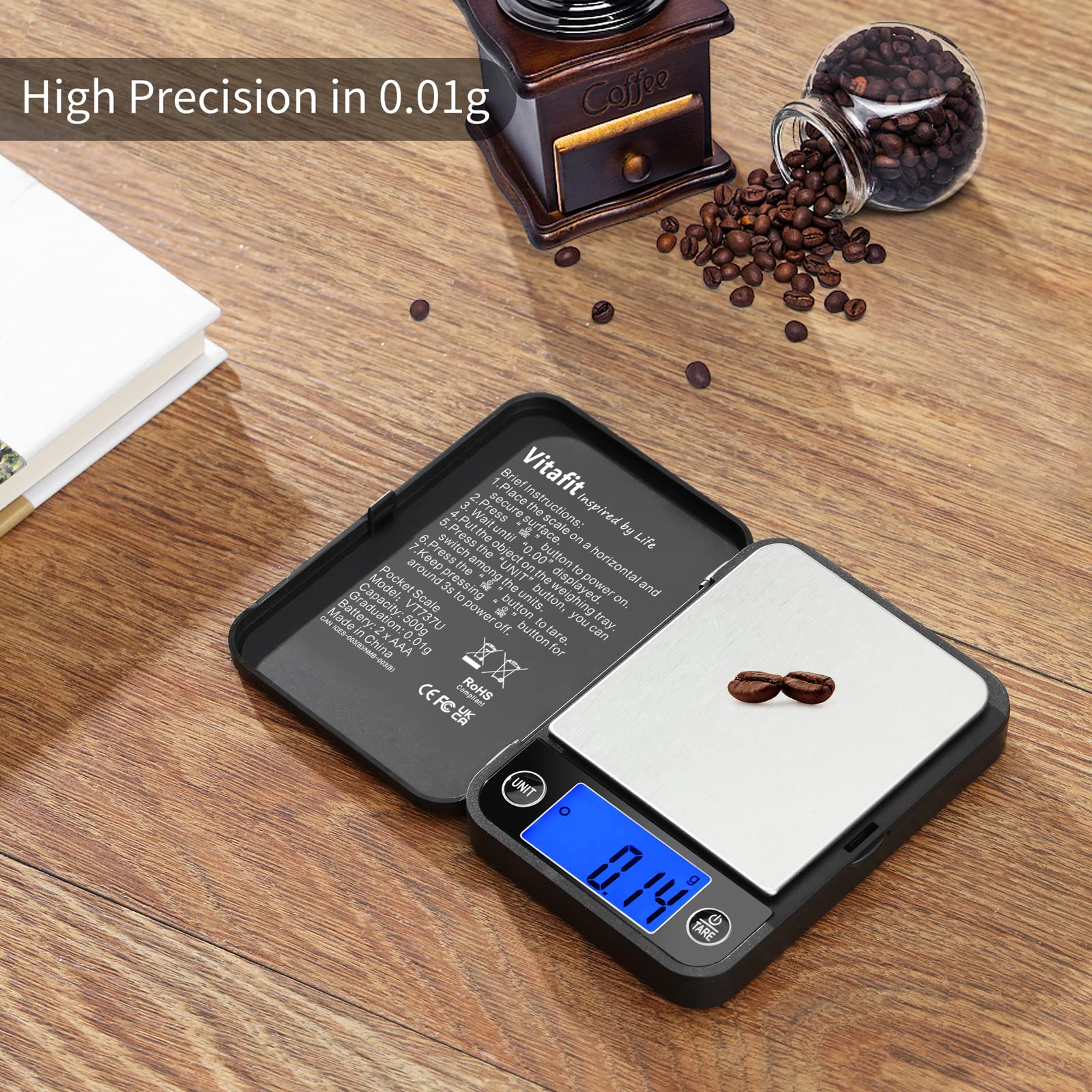 Vitafit 500g/0,01g Digitale Taschenwaage,Feinwaage,Digital Gramm Waage,Goldwaage Münzwaage mit LCD-Anzeige,Schmuckwaage,Schwarz 4