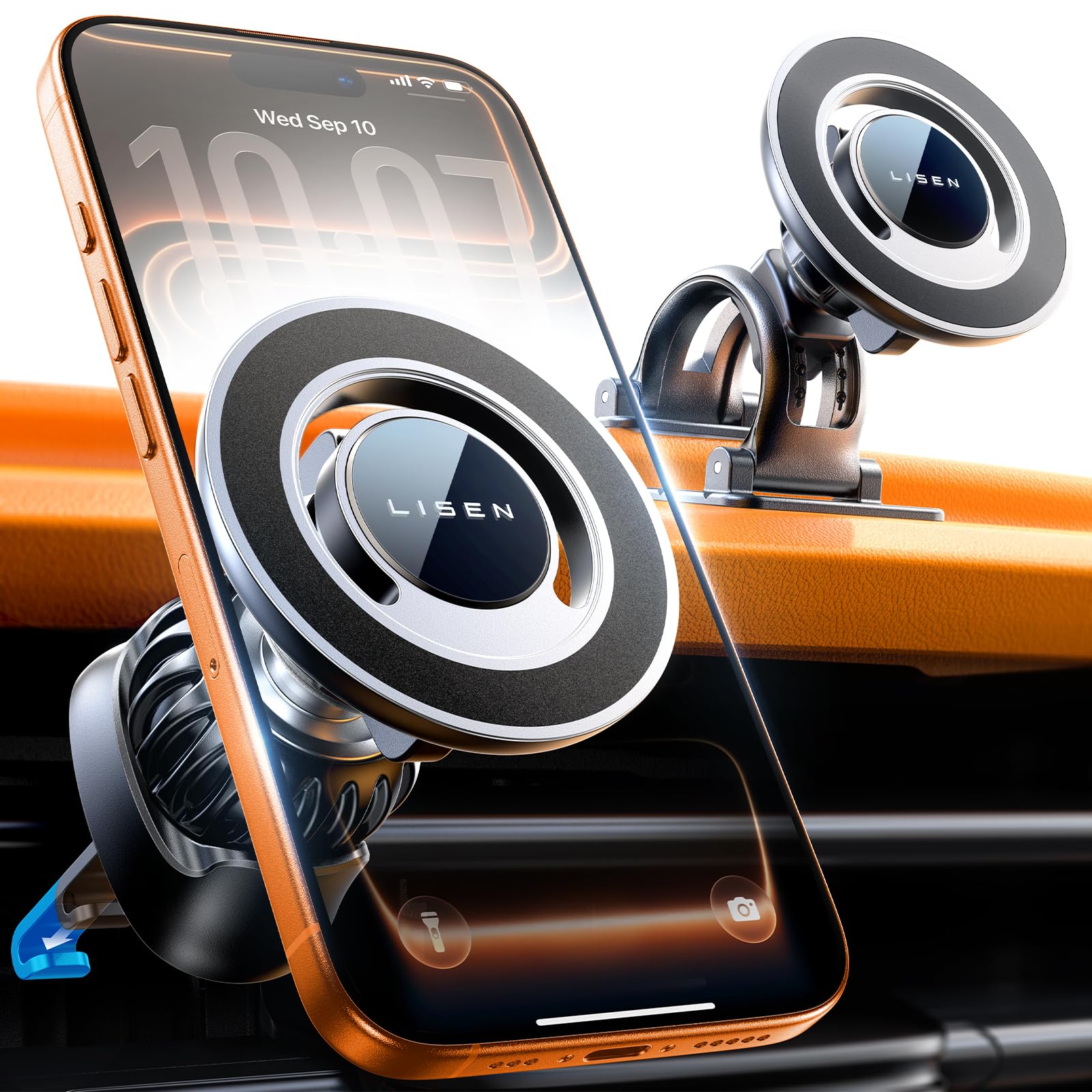 LISEN for MagSafe Car Mount [360° Rotation] Magnetic Phone Holder for Car Vent Phone Mount, Hands Free Phone Mount for Car Accessories fit iPhone Includes Vent/Dashboard Mount, Black Kits