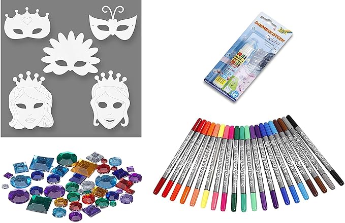 ExcTech Riesiges Bastelset für 16 Prinzessinen-Masken + 20 Filzstifte mit Doppelspitze + 800 Schmucksteine + Schmucksteinkleb