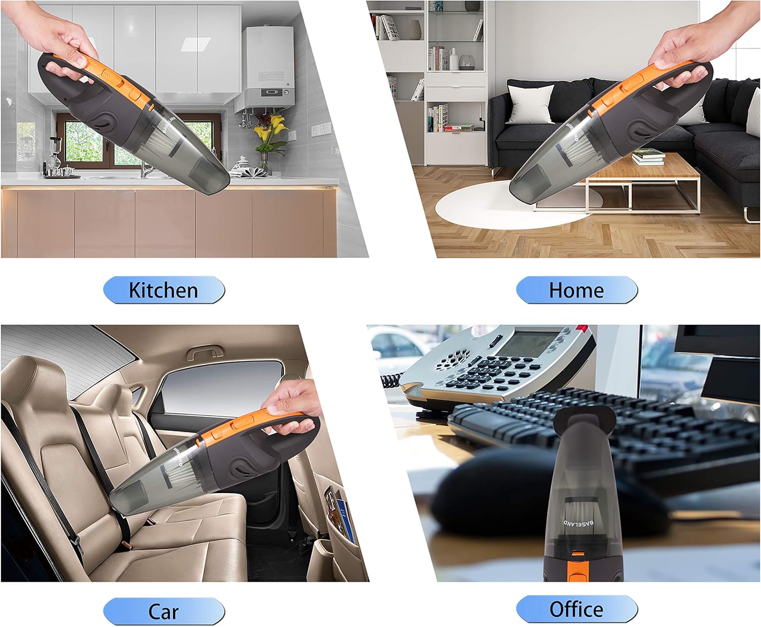 Baseland Cordless Handheld Vacuum, Portable Car Vacuum Cleaner, Upgraded Rechargeable Vacuum for Household and Car Cleaning，with 2 Kinds of USB and Socket Charging Line. -