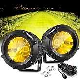 Auxbeam 3.5'' 50W Amber LED Offroad Light 5000LM Round Spot Flood Pod Light | 3.5'' Round Pod Lights, 5000LM Driving Light Pod, with Wiring Harness Kit, Fog Lights for Jeep Truck ATV SUV Motorcycle